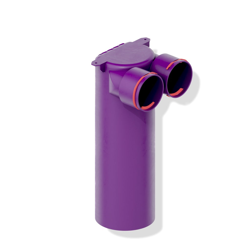 Cutie plenum 2×75/125 MAX-VENT cu doua duze si clema, mov din pp, vedere lateral