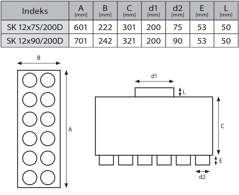 Distribuitor unghiular simplu două rânduri de ieșiri /12 SOL-FLEX (75-200)